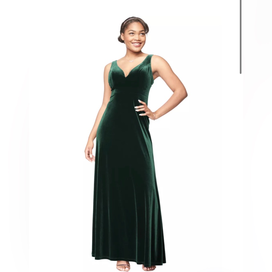 Evergreen Stretch Velvet V-Neck A-Line Dress